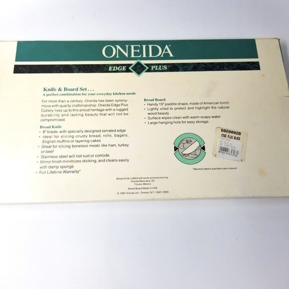 Vintage 1992 Cheese Cutting Board Oneida Edge Knife Stainless Steel Kitchen Set - Picture 3 of 4